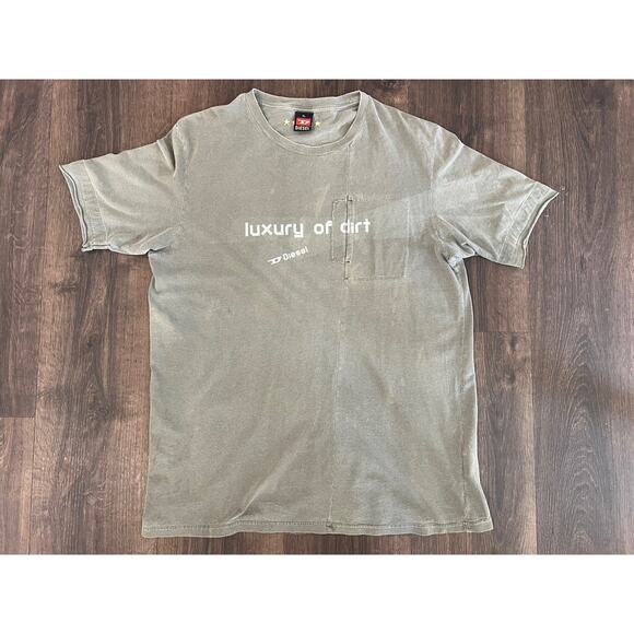 DIESEL Mens Distressed Gray Front pocket T-Shirt size XL Luxury of Dirt RARE - Picture 2 of 8